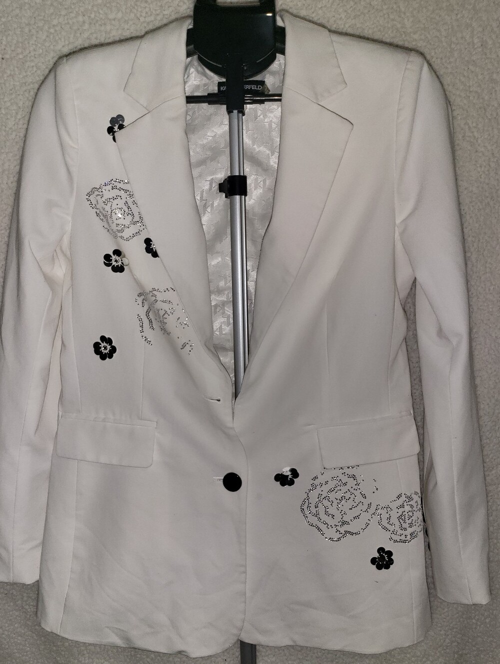 Karl Lagerfeld White Women's Embellished Blazer Jacket